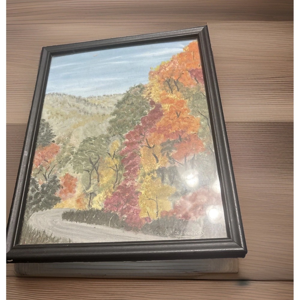 1960s Blue Ridge Mountains NC Original Signed Folk Artist Oil Painting 11"x9"
